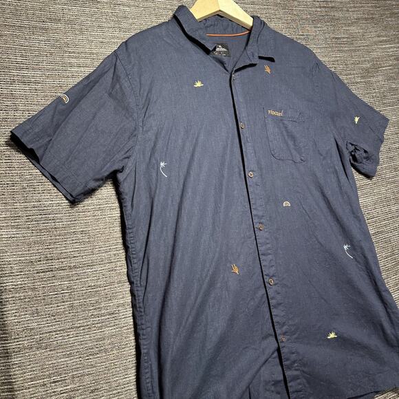 Rip Curl Shirt Men's L Blue Short Sleeve Button Up Embroidered Logos Pocket - Picture 3 of 13